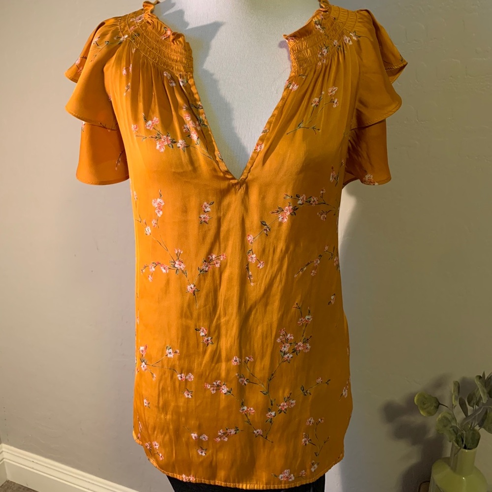 Express mustard floral blouse